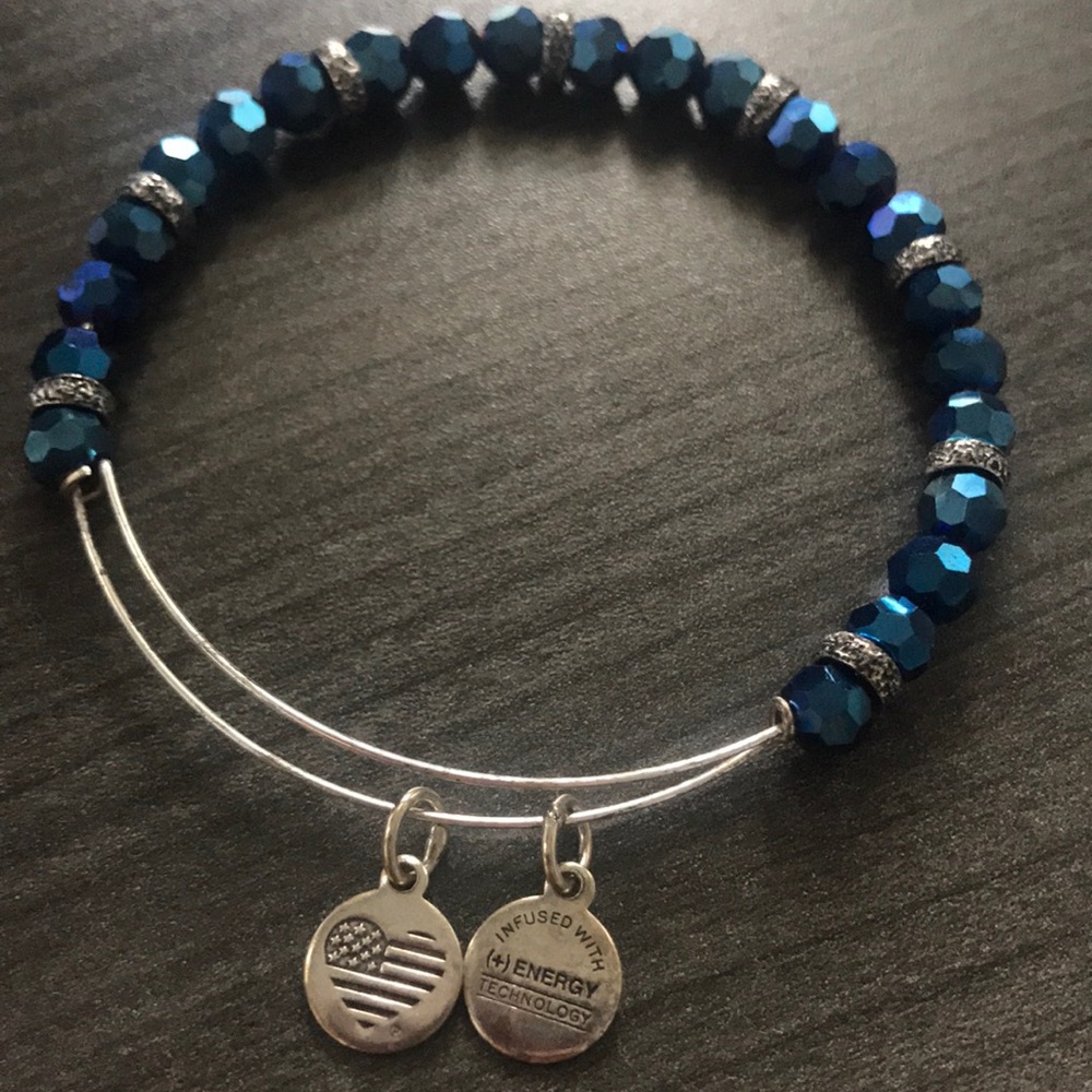 Blue beaded alex and ani bracelet / bangle